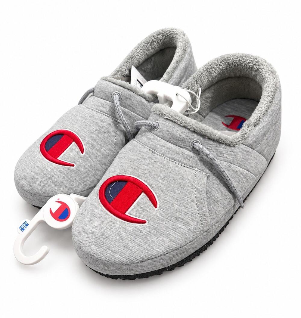 Champion Men’s 10 Women’s 12 Gray Fleece Lined Slippers Logo House Shoes NWT